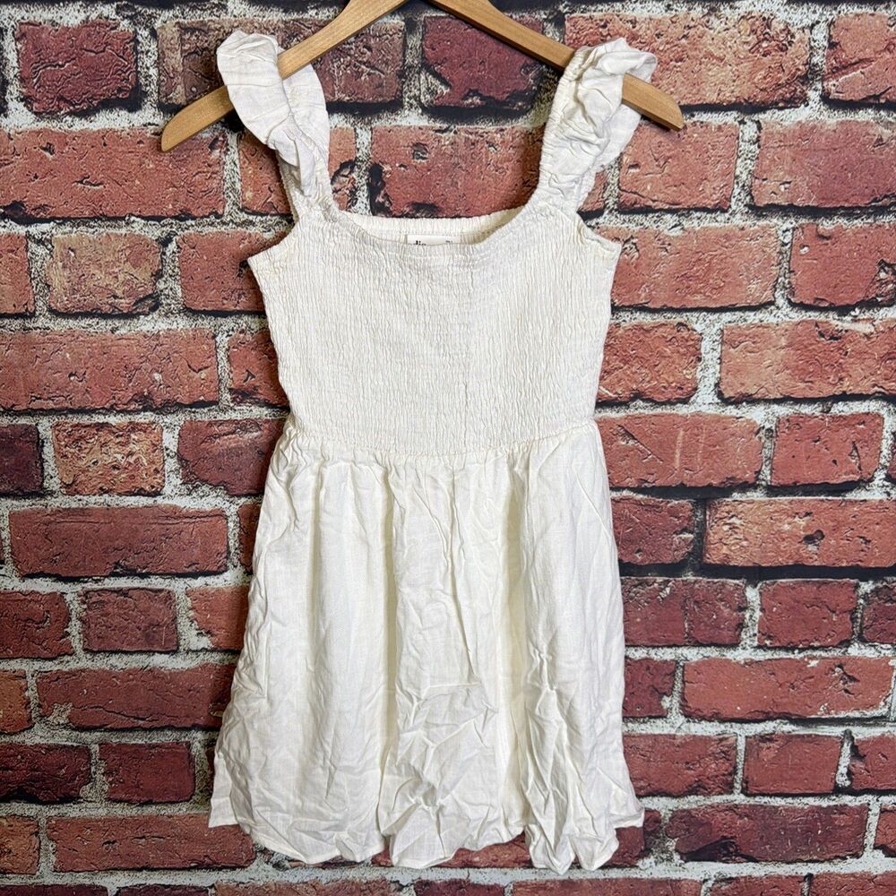 Elodie Dress Womens S White Smocked Linen Blend Puff Sleeve Mini Lined Summer
